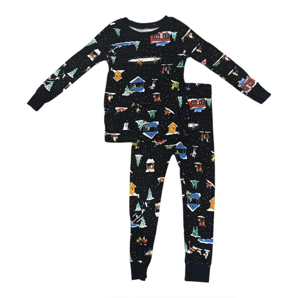 Old Navy Kids Black Pajama Set with Festive Prin Long Sleeves 100% Cotton Size3T